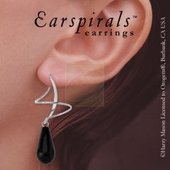 Teardrop Black Onyx Bead Earspirals Earrings in Sterling Silver