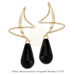 Teardrop Black Onyx Bead Earspirals Earrings in Gold Over Sterling Silver