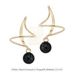 Black Onyx Bead Earspirals Earrings in Gold Over Silver