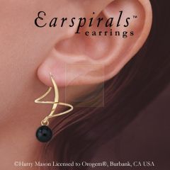 Black Onyx Bead Earspirals Earrings in Gold Over Silver