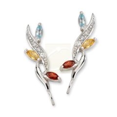 Diamond Accent Multi Gemstone Garnet, Blue Topaz, and Citrine Ear Pin Earrings in Silver