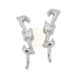 Sterling Silver Cubic Zironia Solitaire Simple Swirl Ear Pin Earring
