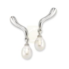 Sterling Silver Genuine Freshwater Teardrop Pearl Dangle on Classic Shiny Swirl Ear Pin Earrings