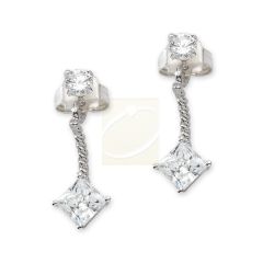 Silver Princess Cut Cubic Zirconia Cioro Illusion Twisted Rope Earrings