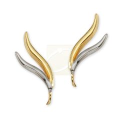 Sterling Silver Two Tone White and Yellow Double Branch Polished Ear Pin Earrings