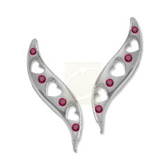 Ear Climbers Heart Center Ruby Ear Pin Earrings Sterling Silver - Long Version