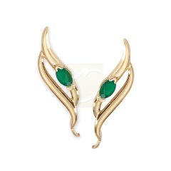 14k Yellow Gold Green Onyx Marquise Double Swirl Ear Pin Earrings