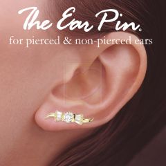 14k Yellow Gold Round & Baguet Cubic Zirconia Ear Pin Earrings