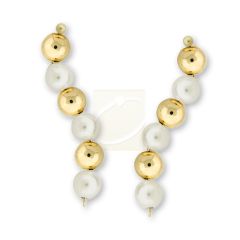 Ear Pin Ear Climber Earrings Swarovski Crystal Pearls-Gold Beads 10k Yellow Gold