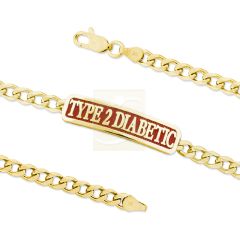 18k Gold Over Silver Embossed TYPE 2 DIABETIC Medical Notice Curb Link Bracelet
