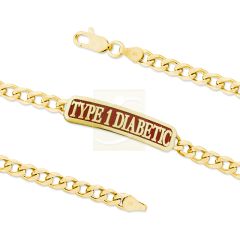 18k Gold Over Silver Embossed TYPE 1 DIABETIC Medical Notice Curb Link Bracelet