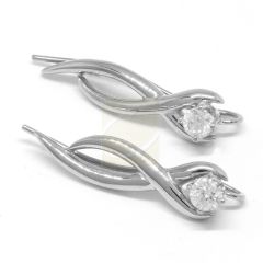 Ear Pin Ear Climber Earrings 1/2 Carat Diamonds Crossver Swirls 14k White Gold