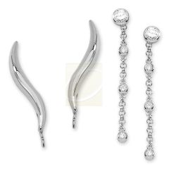 Sterling Silver Classic Polished Ear Pin Earrings with CZ Bezel Interchangeable Enhancers
