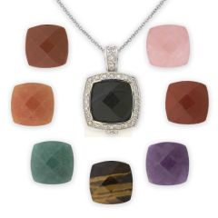 Large Interchangeable Gemstones Antique Cut Pendant in Sterling Silver