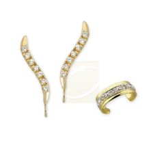 Cubic Zirconia Classic Ear Pin Earrings with CZ Earcuff Earring in Gold Over Silver