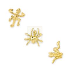 18k Gold Over Silver Gecko-Spider-Snake Set of 3 Creature Earcuff Earrings