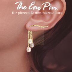 Gold Over Silver Diamond Cut Ear Pin Earring Triple Pearl Interchangeable Enhancers