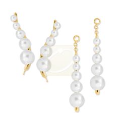 Gold Over Silver Graduated Pearl Ear Pin Earrings with Pearl Interchangeable Enhancers