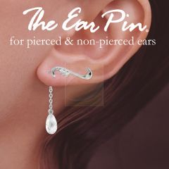 Silver Whisper Ear Pin Earring with Teardrop CZ Interchangeable Enhancers