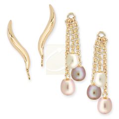 18k Gold Over Silver Classic Polished Ear Pin Earring Triple Pearl Interchangeable Enhancers