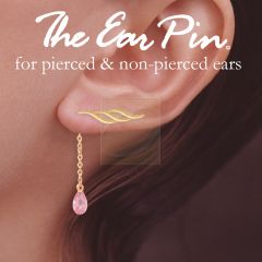 18k Gold Over Silver Triple Swirls Ear Pin Earring with Teardrop Pink CZ Interchangeable Enhancers