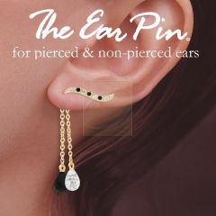 Ear Climber Classic Cubic Ear Pin Earrings w Double Set of Interchangeable Black and Clear CZ Drop Earrings 18k Gold Over Silver