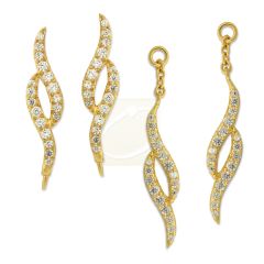 18k Gold Over Silver Cubic Zirconia Double Swirls Ear PIn Earrings with CZ Interchangeable Enhancers